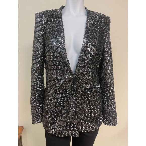 ZARA BASIC Black Sequin Embroidered Blazer Jacket - Size Medium - Picture 3 of 8